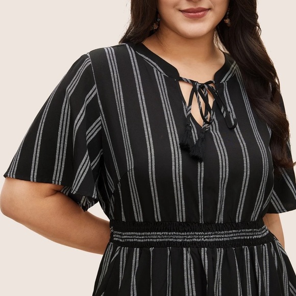 BloomChic Plus Size XL Striped Patchwork Tassels Ties Shirred Dress - Picture 5 of 7